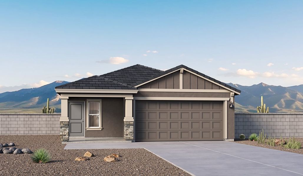 Representative exterior photo of a completed home built from the Carolina - Y30C by D.R. Horton in Saguaro Bloom, Marana, AZ (Image 20).