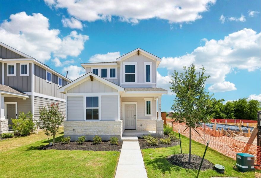 Front exterior of a new home in Avery Centre, Round Rock, TX, highlighting curb appeal (Image 1). Front exterior of a new home in Avery Centre, Round Rock, TX, highlighting curb appeal (Image 1).