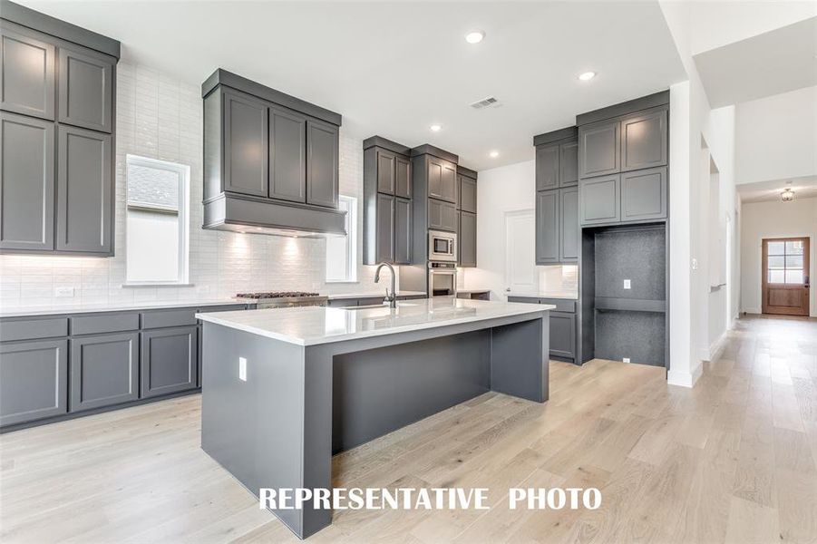 Over the top storage, tons of prep space and a fantastic design make this a kitchen any chef will love!  REPRESENTATIVE PHOTO