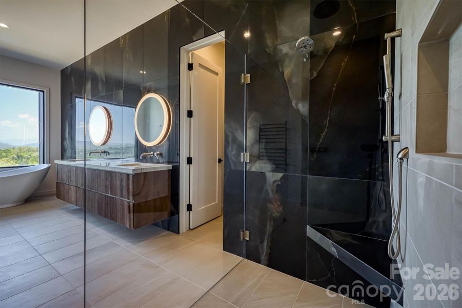 Primary bath with zero entry shower