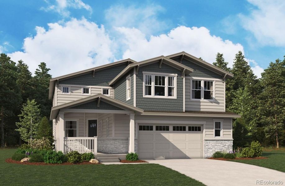 Front exterior of a new home in Harvest Crossing, Aurora, CO, highlighting curb appeal (Image 1). Front exterior of a new home in Harvest Crossing, Aurora, CO, highlighting curb appeal (Image 1).