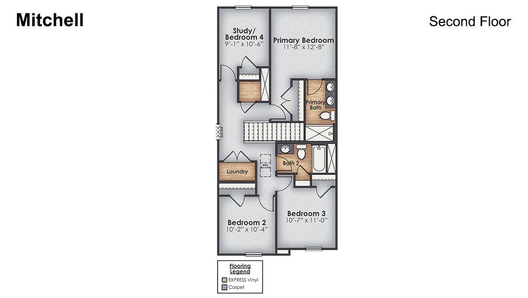 2D floor plan layout of this home in The Landing at Sidbury Station, Castle Hayne, NC (Image 17).