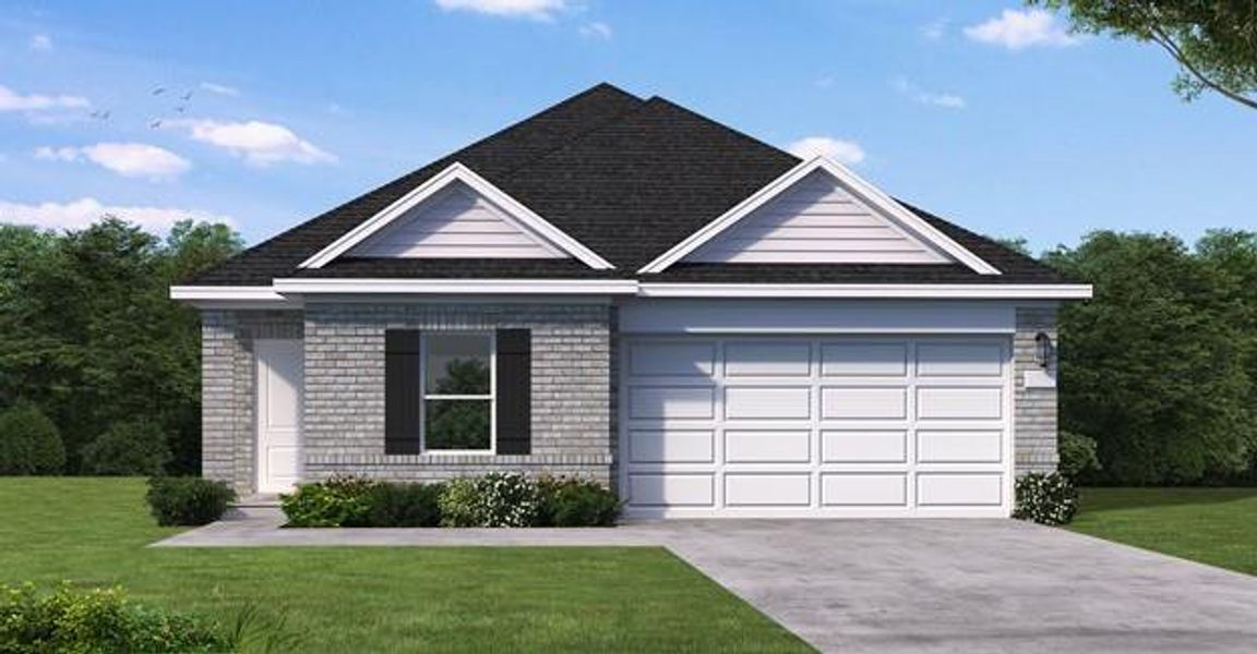 Front exterior of a new home in Cypress Green, Hockley, TX, highlighting curb appeal (Image 1). Front exterior of a new home in Cypress Green, Hockley, TX, highlighting curb appeal (Image 1).