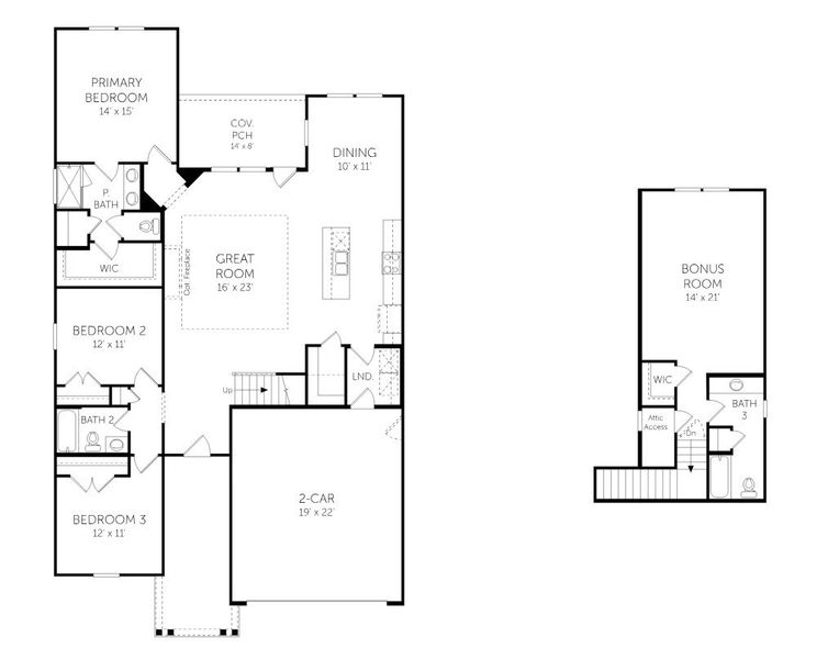 2D floor plan layout for the Camden w/ Bonus - Single Family Homes by Dream Finders Homes in The Settlement, Simpsonville, SC (Image 3).