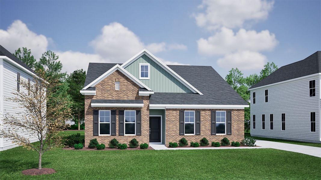 Representative exterior photo of a completed home built from the Elliott - Vanguard Collection by Mungo Homes in Ovation at Sweetbrier, Durham, NC (Image 22).