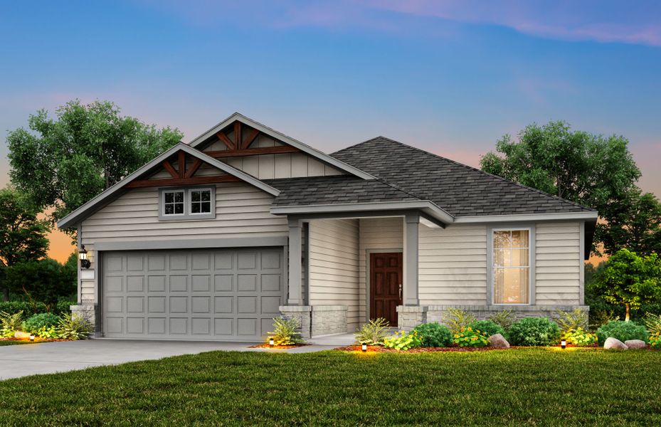 The Emory, a one-story home with 2-car garage, shown with Home Exterior 40 The Emory, a one-story home with 2-car garage, shown with Home Exterior 40