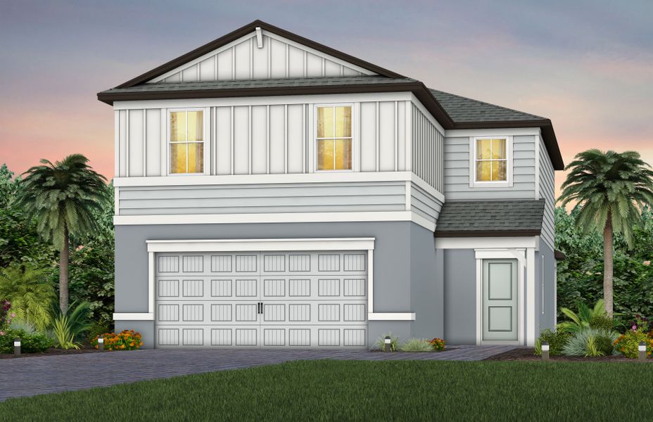 Front exterior of a new home in Reagan Landing, Bradenton, FL, highlighting curb appeal (Image 19).