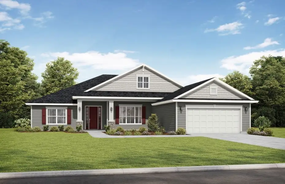 Representative exterior photo of a completed home built from the Amelia by SEDA New Homes in Edwards Creek Estates, Jacksonville, FL (Image 4). Representative exterior photo of a completed home built from the Amelia by SEDA New Homes in Edwards Creek Estates, Jacksonville, FL (Image 4).