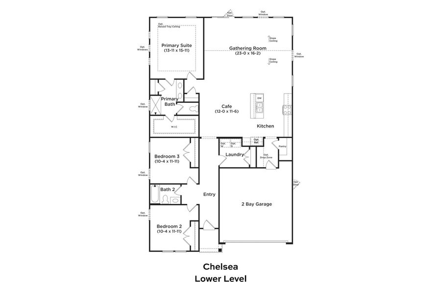 2D floor plan layout for the Chelsea by DRB Homes in Bellerose, Gibsonville, NC (Image 3).