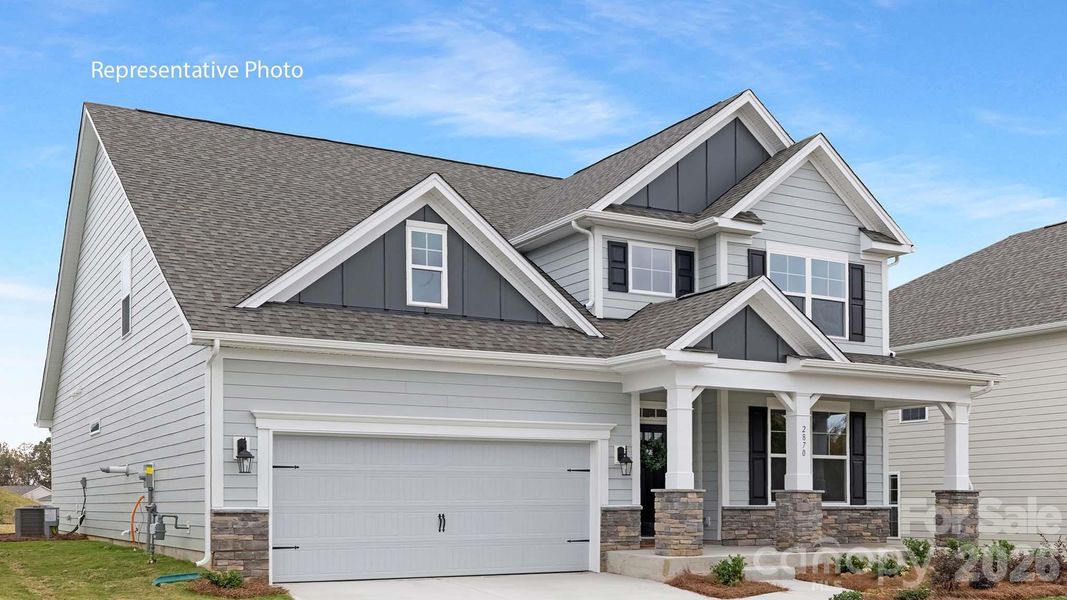 Front exterior of a new home in Sylvan Creek, Denver, NC, highlighting curb appeal (Image 25).