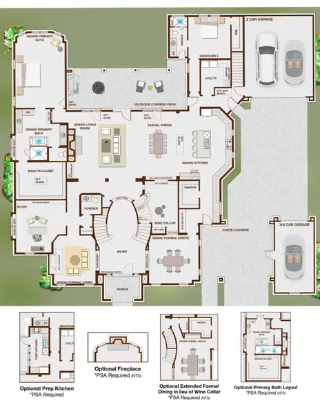 2D floor plan layout for the Hamptons by Grand Homes in Whitestone Estates, Parker, TX (Image 3).
