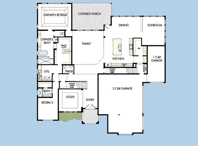 2D floor plan layout for the The Mandan by David Weekley Homes in Whyburn Estate Series, Flower Mound, TX (Image 3).