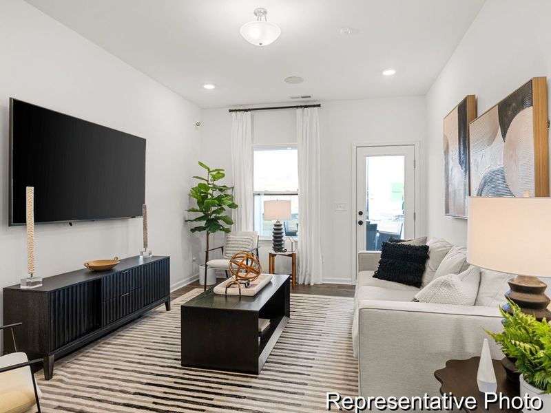 Furnished interior view inside a new home in North District at Flowers Plantation Townhomes, Clayton (Image 5). Furnished interior view inside a new home in North District at Flowers Plantation Townhomes, Clayton (Image 5).