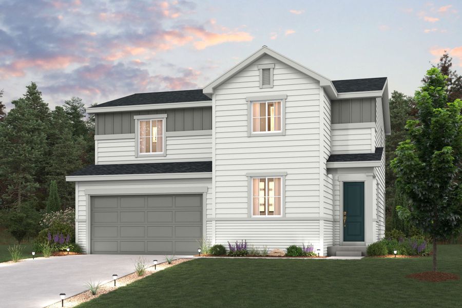 Representative exterior photo of a completed home built from the Powell by Century Communities in Spring Valley Ranch, Elizabeth, CO (Image 1). Representative exterior photo of a completed home built from the Powell by Century Communities in Spring Valley Ranch, Elizabeth, CO (Image 1).