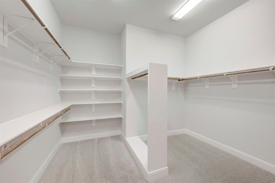 Walk in closet featuring light carpet