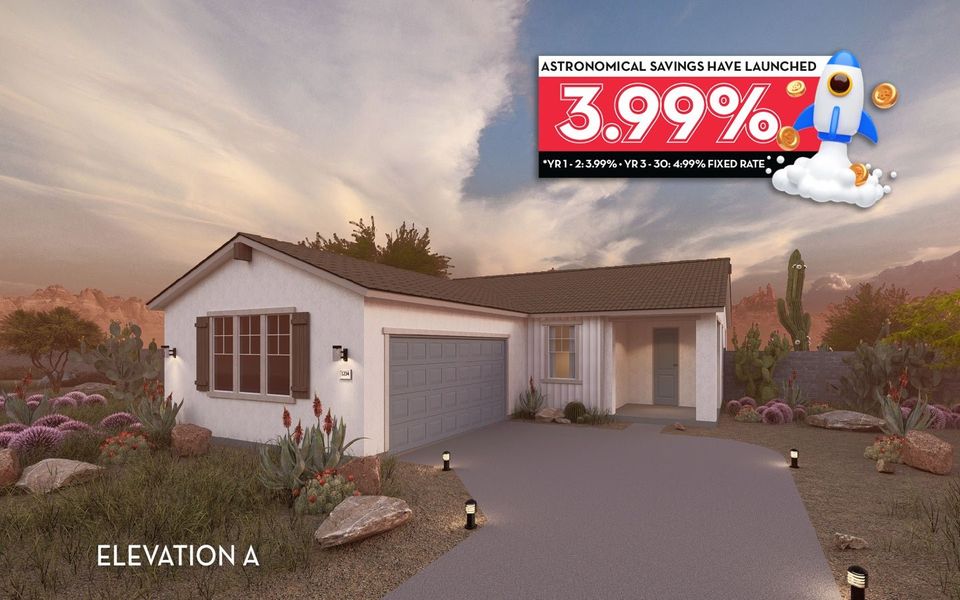 Front exterior of a new home in Rancho Santa Rosa, Maricopa, AZ, highlighting curb appeal (Image 1). Front exterior of a new home in Rancho Santa Rosa, Maricopa, AZ, highlighting curb appeal (Image 1).