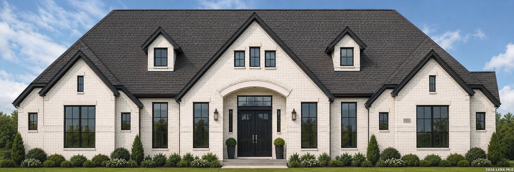 Front exterior of a new home in Caliza Reserve, Boerne, TX, highlighting curb appeal (Image 1). Front exterior of a new home in Caliza Reserve, Boerne, TX, highlighting curb appeal (Image 1).