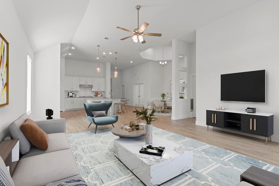 Gated community of Sunterra! Beautiful Glenwood one story ranch home by CastleRock Communities! 3-car garage, huge private corner Lot! Open concept design ideal for modern living. Beautiful large plank tile wood floors throughout. Three full bathrooms! Amazing family area with high ceilings, stunning walls of windows that flow into the gourmet kitchen featuring a massive wrap-around breakfast bar and more! *Virtually Staged* Gated community of Sunterra! Beautiful Glenwood one story ranch home by CastleRock Communities! 3-car garage, huge private corner Lot! Open concept design ideal for modern living. Beautiful large plank tile wood floors throughout. Three full bathrooms! Amazing family area with high ceilings, stunning walls of windows that flow into the gourmet kitchen featuring a massive wrap-around breakfast bar and more! *Virtually Staged*