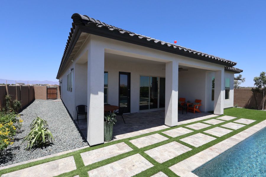 Front exterior of a new home in Tavolo at Soleo, San Tan Valley, AZ, highlighting curb appeal (Image 1).