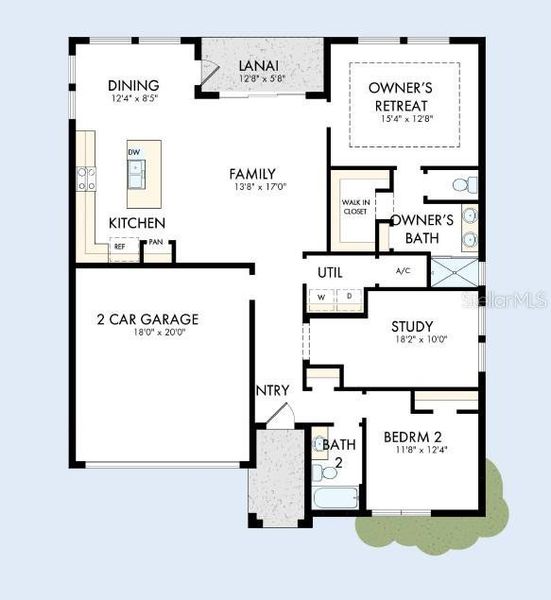 2D floor plan layout of this home in Waterset Bungalow Series, Apollo Beach, FL (Image 2). 2D floor plan layout of this home in Waterset Bungalow Series, Apollo Beach, FL (Image 2).