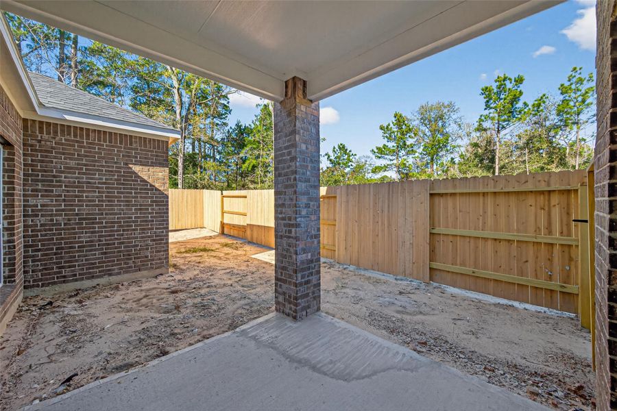 Exterior details and patio area of a home in Enclave at Willis, Willis (Image 25).