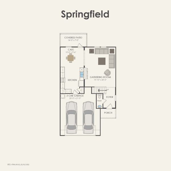 2D floor plan layout for the Springfield by Centex in Arboretum Estates, Terrell, TX (Image 4).