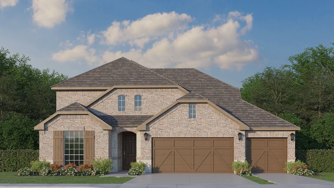 Plan 1525 Elevation B w/ Stone 3-Car by American Legend Homes