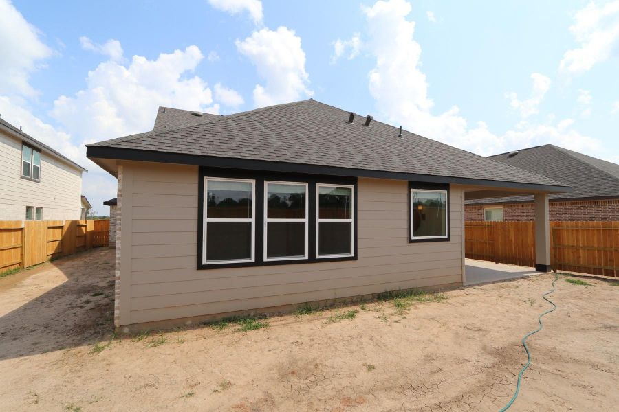 Covered patio in backyard