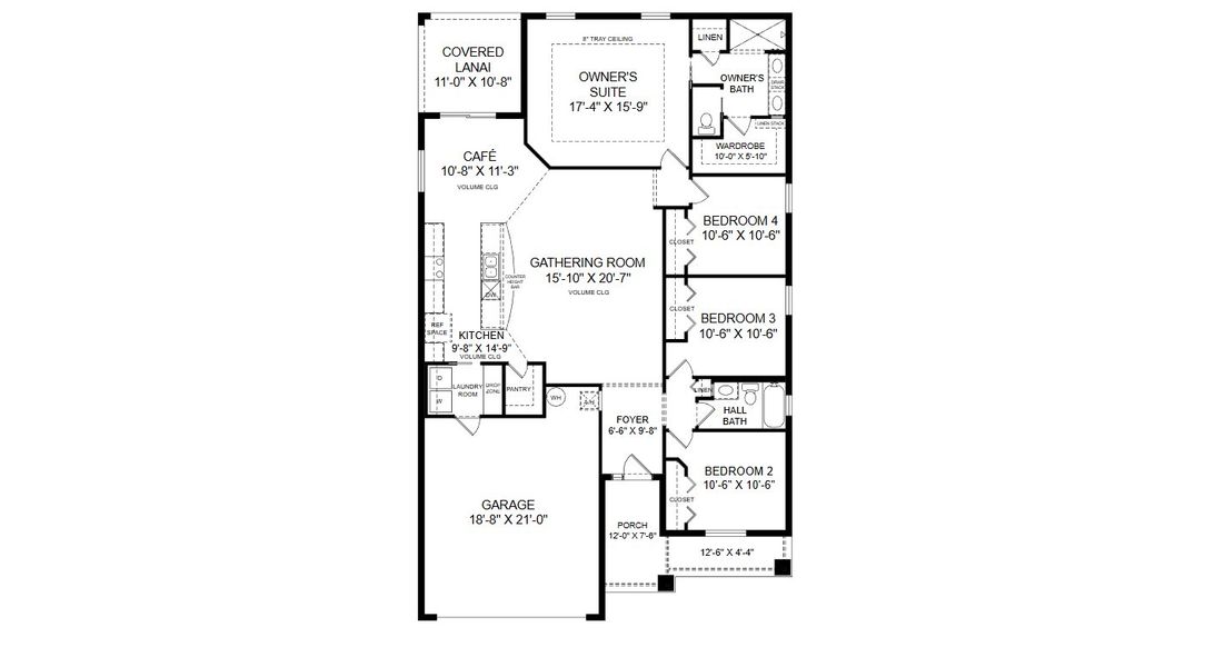 2D floor plan layout for the Raychel by Highland Homes of Florida in Myrtlebrook Preserve, Lakeland, FL (Image 3).