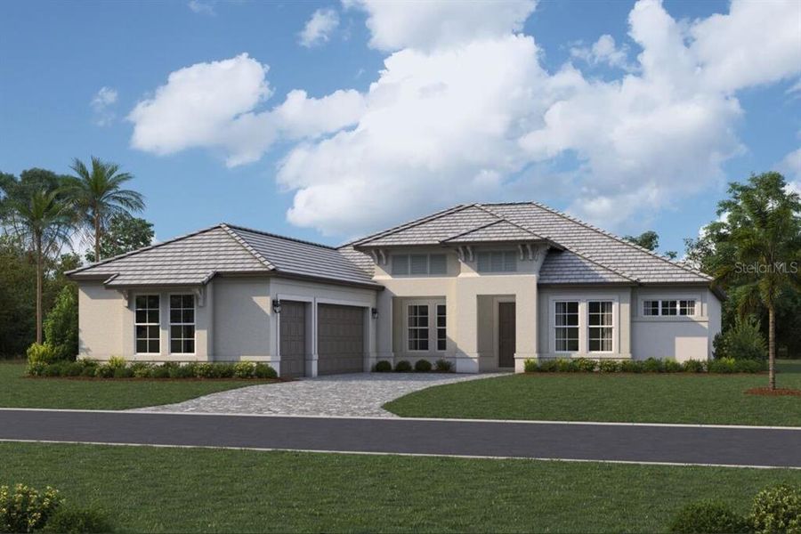 Front exterior of a new home in Palmera at Wellen Park, Venice, FL, highlighting curb appeal (Image 1). Front exterior of a new home in Palmera at Wellen Park, Venice, FL, highlighting curb appeal (Image 1).