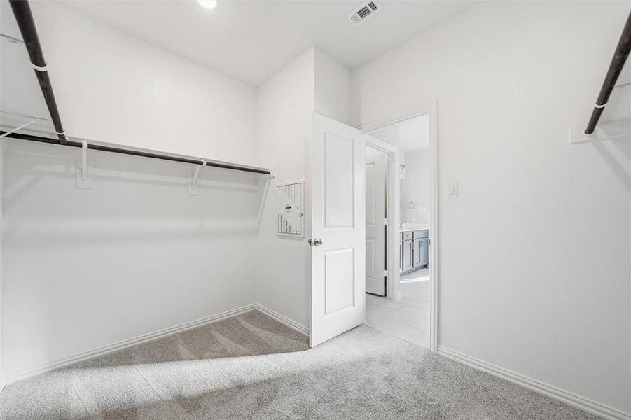 Spacious closet with light carpet Spacious closet with light carpet