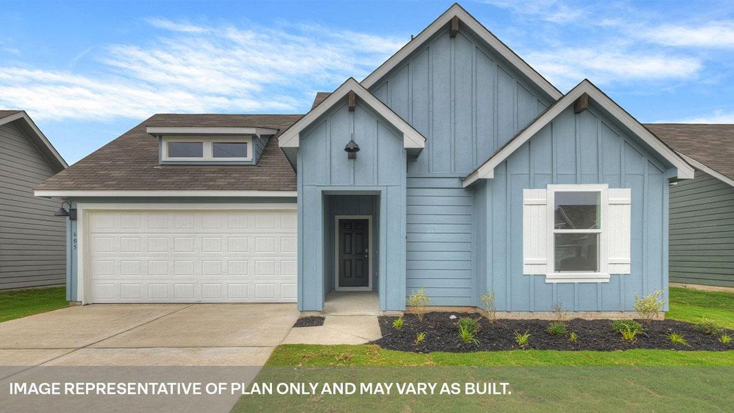 Front exterior of a new home in Trace, San Marcos, TX, highlighting curb appeal (Image 1). Front exterior of a new home in Trace, San Marcos, TX, highlighting curb appeal (Image 1).