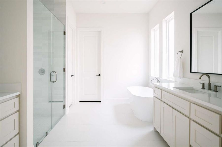 Bathroom with independent shower and bath and vanity