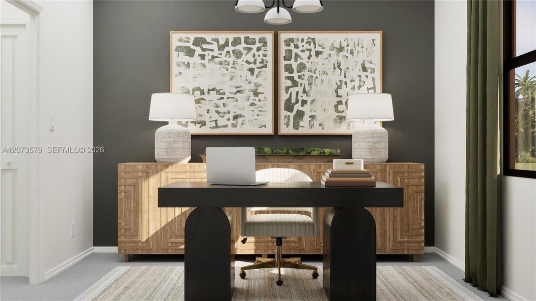 The bedrooms are flexible spaces that can be easily changed to suit the evolving needs of the home, whether as a guest suite or a stylish office, as shown here.
