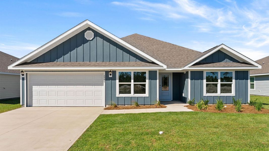 Front exterior of a new home in Liberty, Panama City, FL, highlighting curb appeal (Image 1).