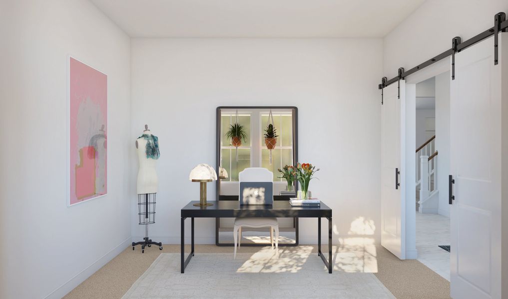 Private home office with double barn doors