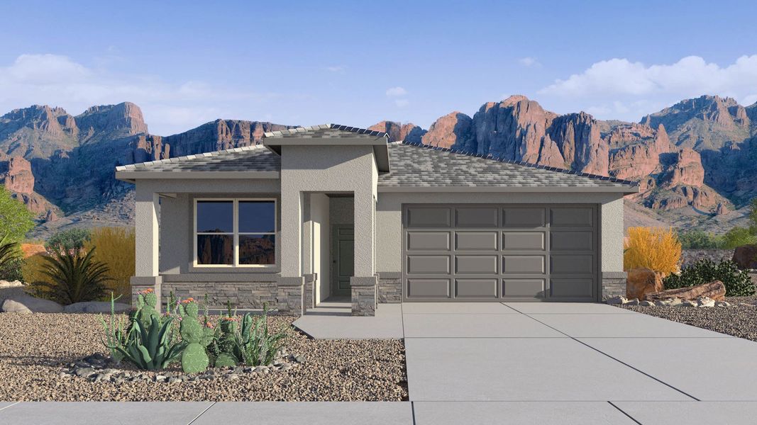 Representative exterior photo of a completed home built from the Blackbird by D.R. Horton in The Ridge at Stone Butte, Phoenix, AZ (Image 23).