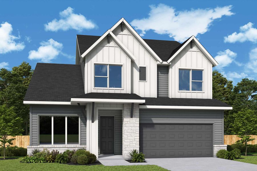 Representative exterior photo of a completed home built from the The Camellia by David Weekley Homes in The George - Enclave Collection, Richmond, TX (Image 2). Representative exterior photo of a completed home built from the The Camellia by David Weekley Homes in The George - Enclave Collection, Richmond, TX (Image 2).