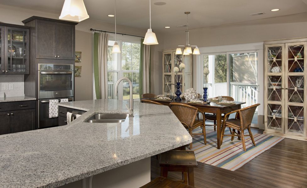 Kitchen overlooking dining area