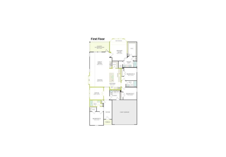 2D floor plan layout of this home in Union Park, Little Elm, TX (Image 3).