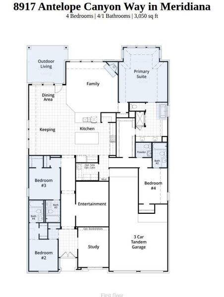 2D floor plan layout of this home in Meridiana, Manvel, TX (Image 3).
