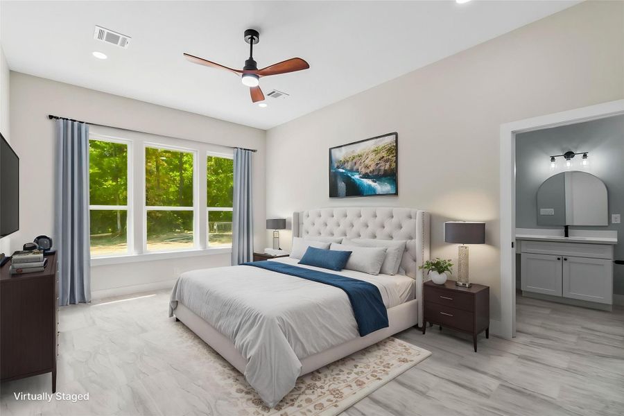 Virtually staged master bedroom