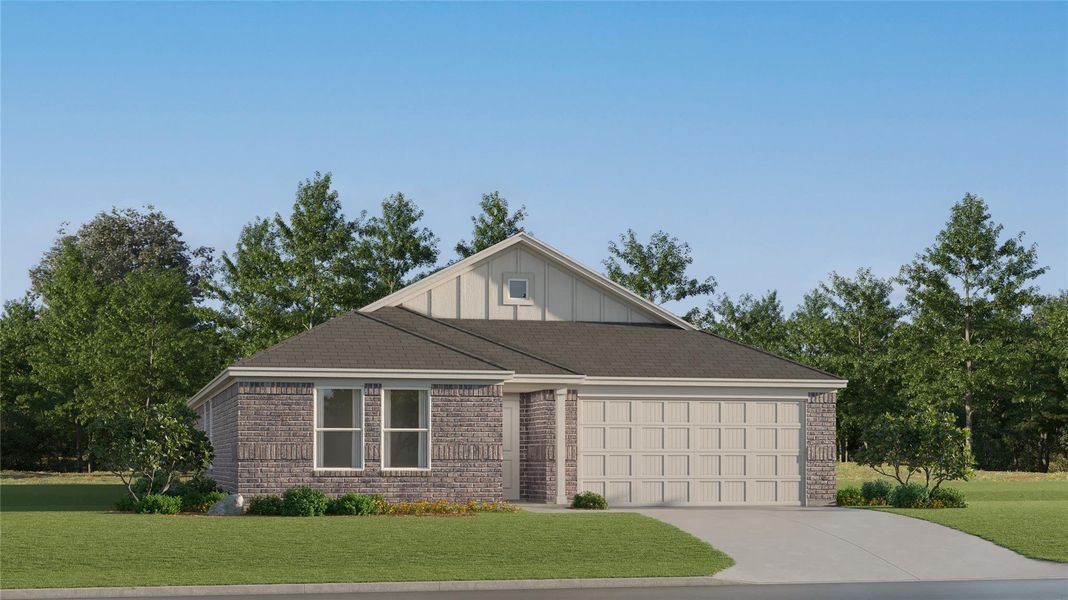 Front exterior of a new home in Summerside, Lockhart, TX, highlighting curb appeal (Image 21).