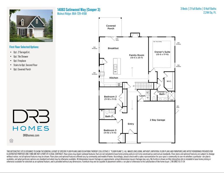 2D floor plan layout of this home in Walnut Ridge, Inman, SC (Image 5).