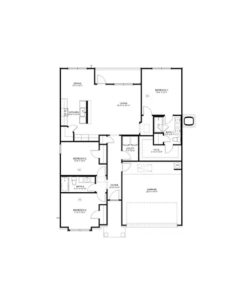 2D floor plan layout for the Trinity by Flintrock Builder in Ridge at Knob Creek, Temple, TX (Image 3).
