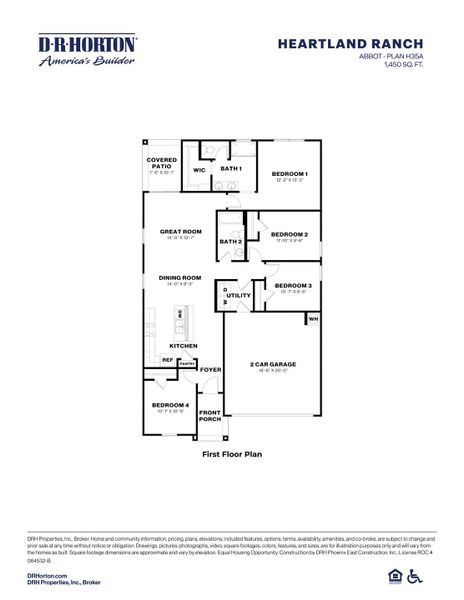 2D floor plan layout for the Abbot by D.R. Horton in Heartland Ranch, Coolidge, AZ (Image 3).