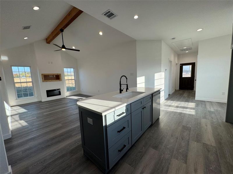 Kitchen opens up to the living room