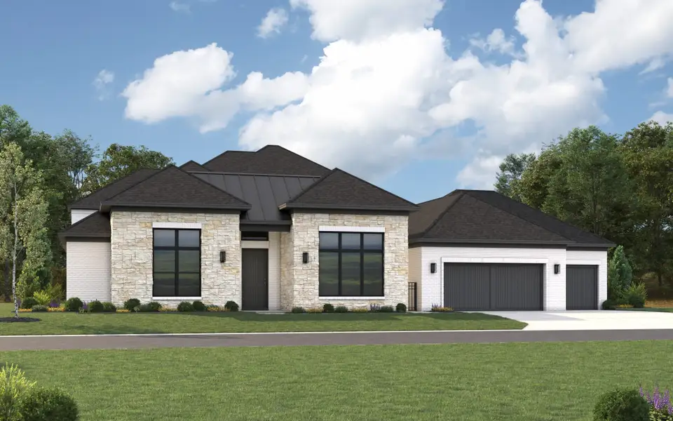 Representative exterior photo of a completed home built from the 7071 by Tradition Homes in Furst Ranch – 80′ Lots, Prosper, TX (Image 4).