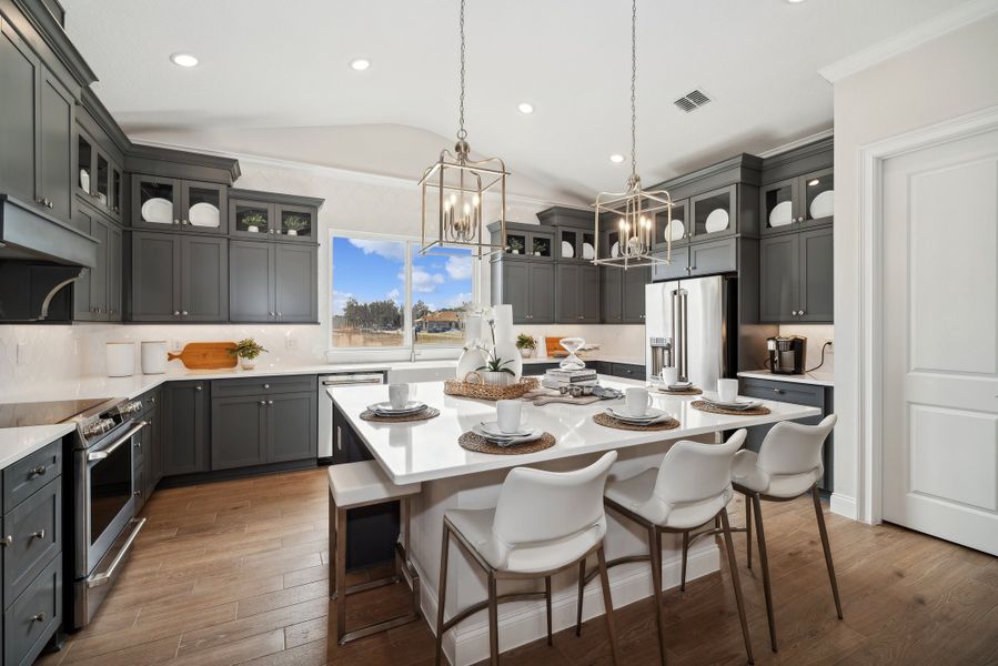 Kitchen with pendant lighting and center island