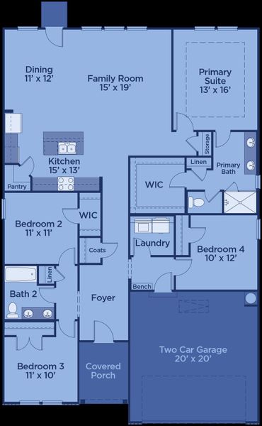 2D floor plan layout for the Emerson by UnionMain Homes in Maddox Landing, Hoschton, GA (Image 3).